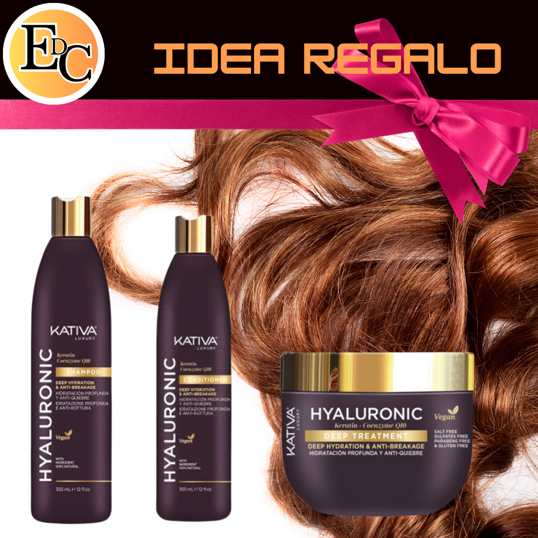 IDEA REGALO - Kit Kativa Acido Ialuronico - Shampoo- Conditoner - Maschera
