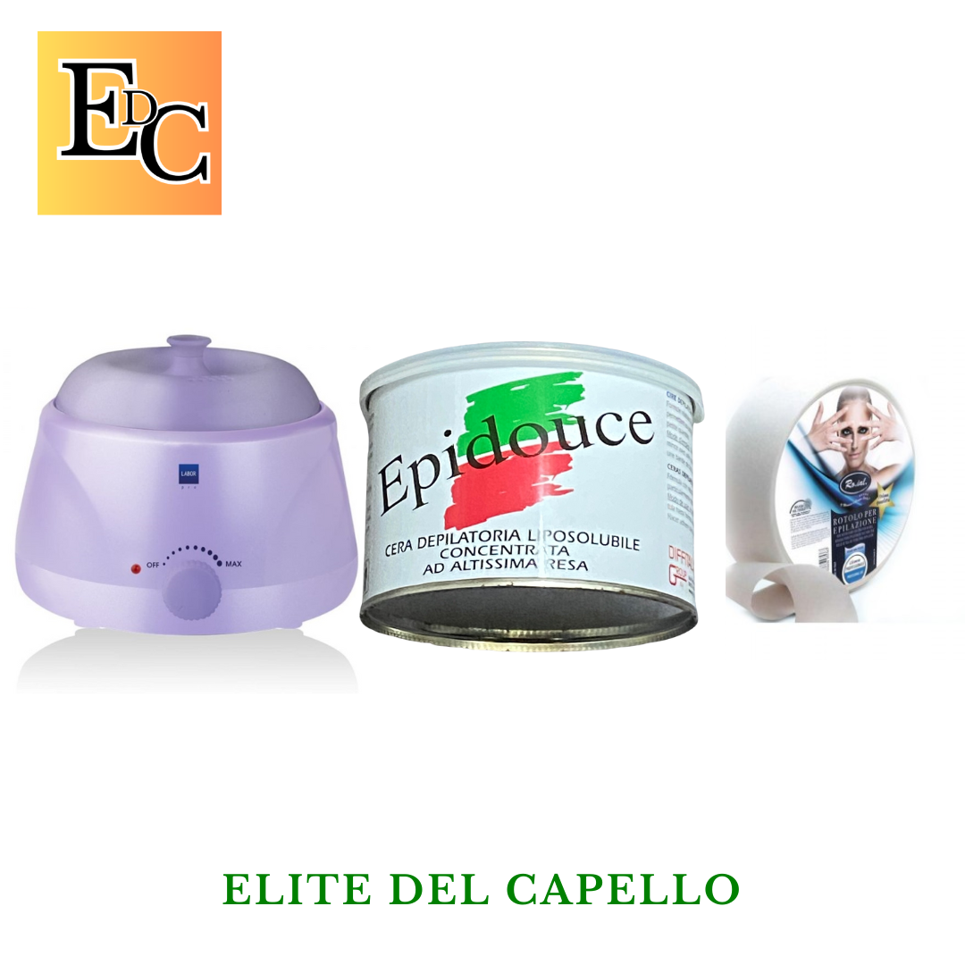 Scalda cera barattolo + cera barattolo 400ml + olio dopo cera + strisce rotolo